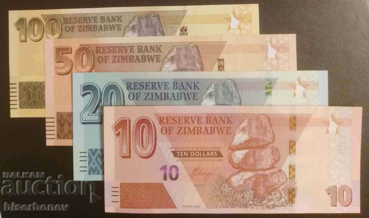 Λοτ από 10, 20, 50 και 100 δολάρια Ζιμπάμπουε, UNC