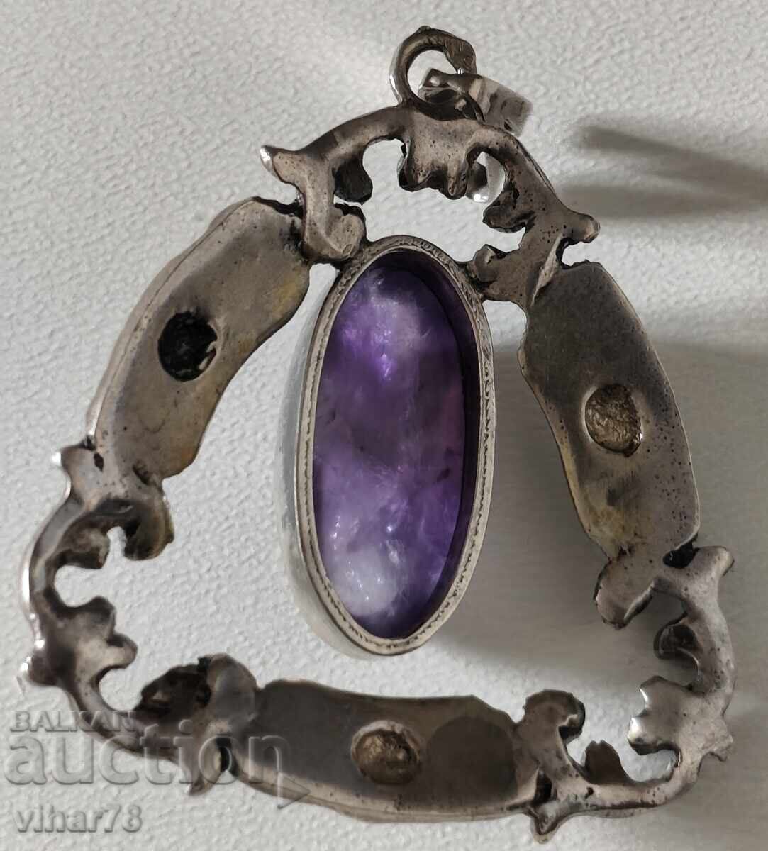 OLD SILVER PENDANT WITH AMETHYST - 6