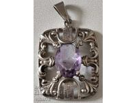 OLD SILVER PENDANT WITH AMETHYST