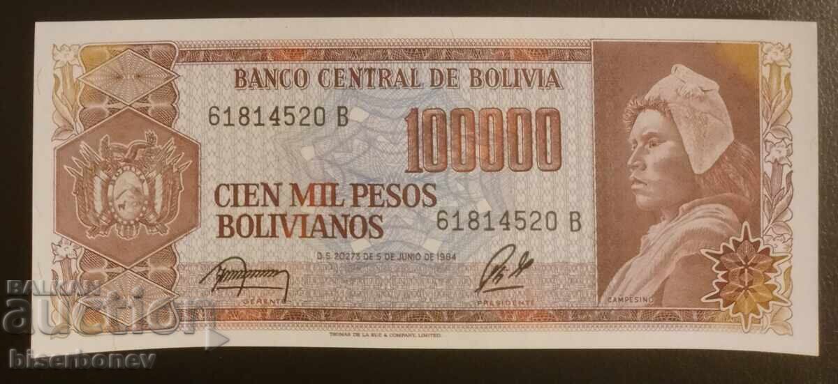 Bolivia, Bolivia 100,000 Bolivianos pesos 1984, UNC