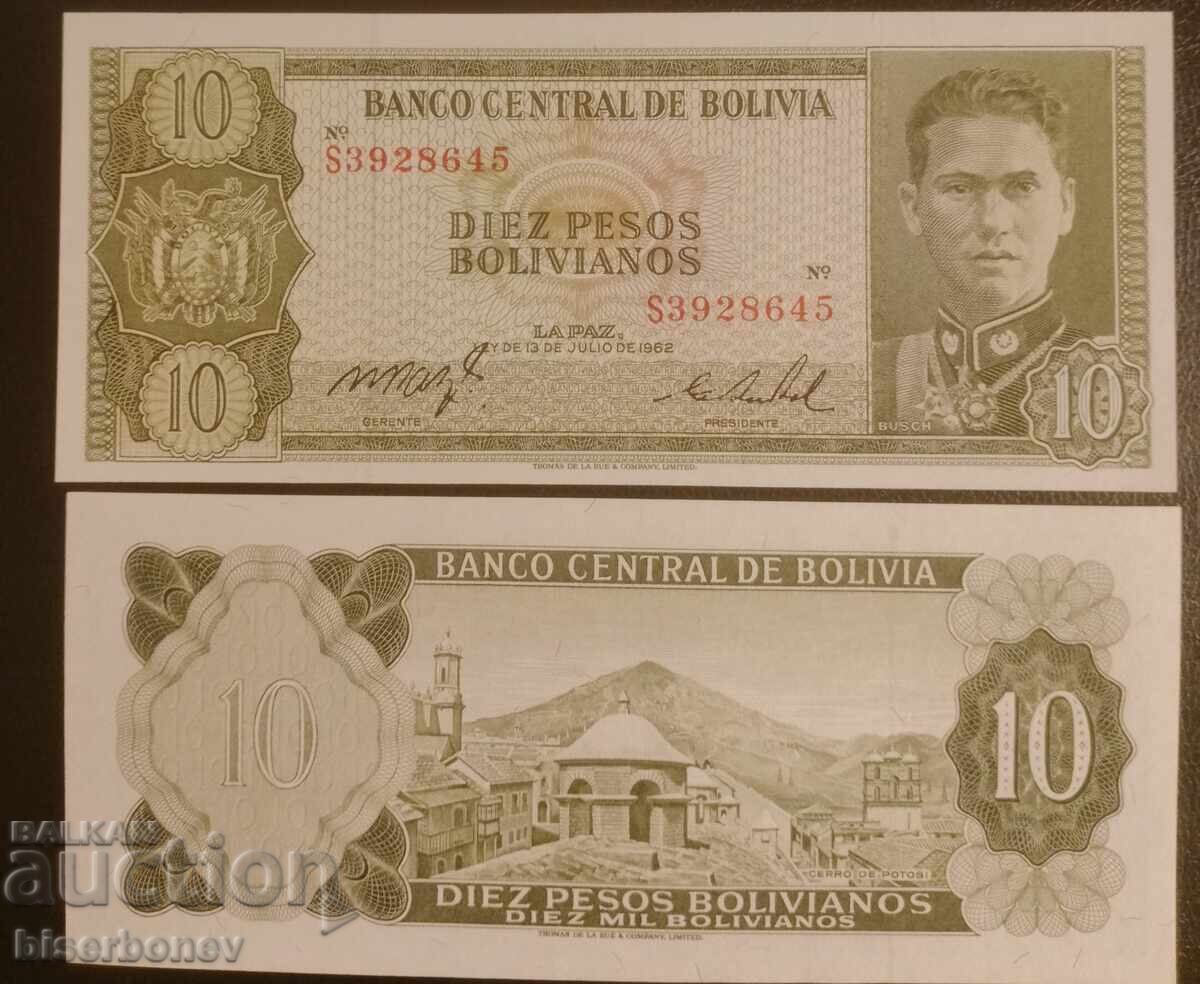 Bolivia, Bolivia 10 Bolivianos Pesos 1962, UNC