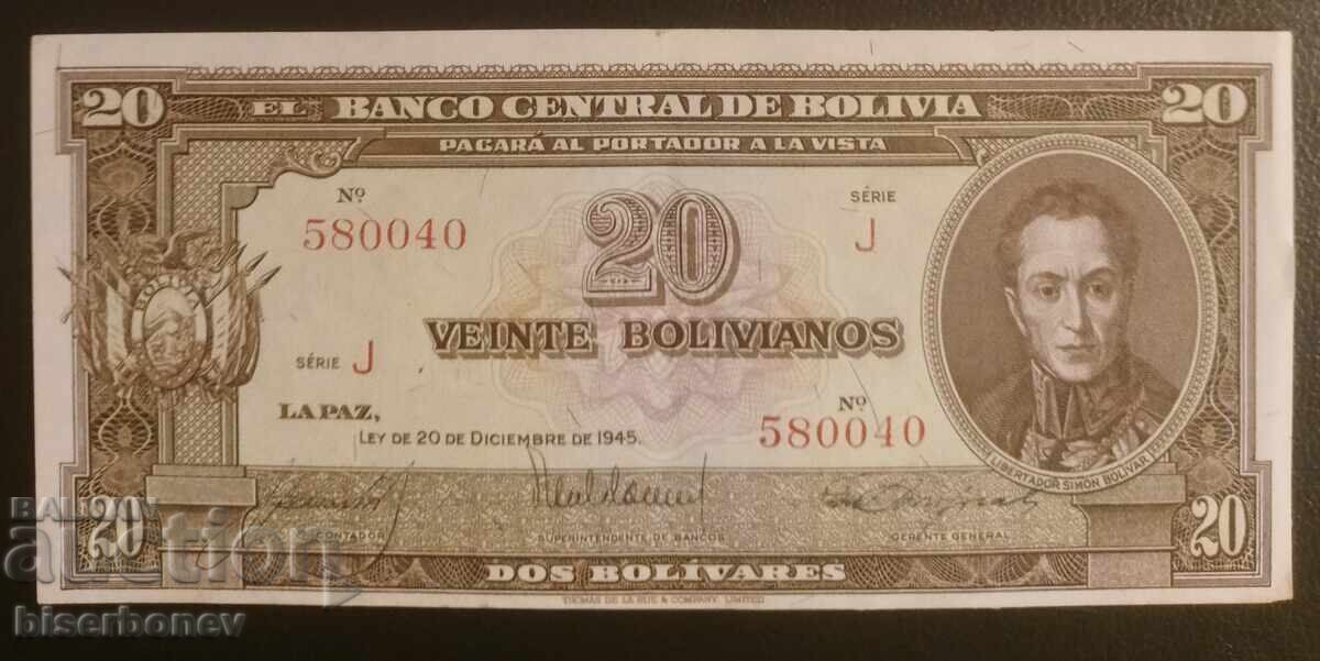 Βολιβία, Βολιβία 20 πέσος μπολιβιάνος 1945, VF/XF
