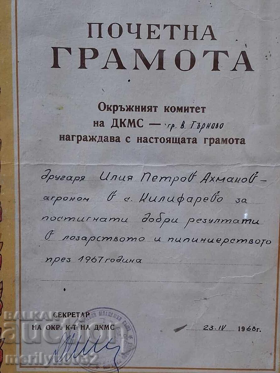 Δημοπρασία Παλιά ΓΡΑΜΜΑΤΗ σε κορνίζα πορτρέτο προπαγάνδας Λ.Δ.Β. 1968