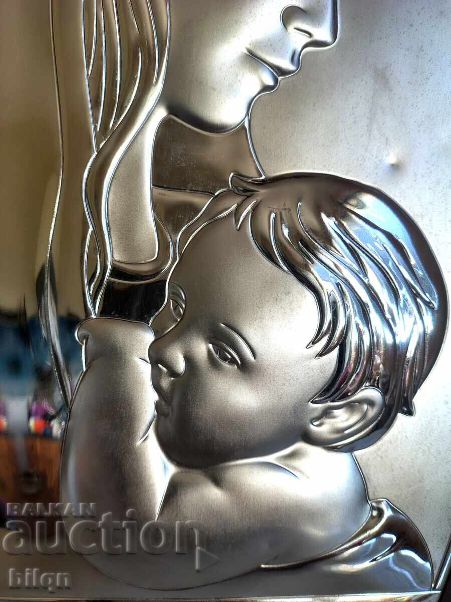 Δημοπρασία Συναρπαστική Ασημένια Εικόνα Παναγίας με το Θείο Βρέφος