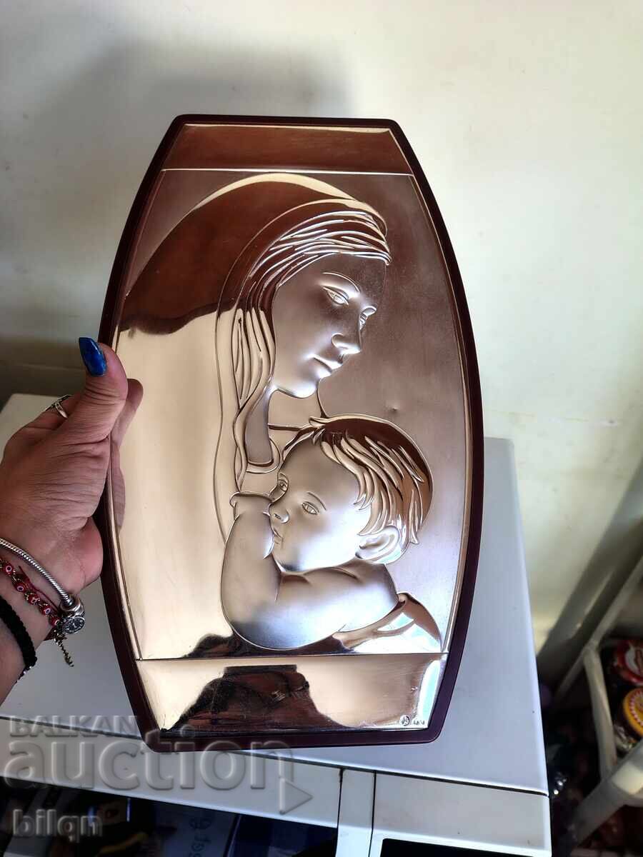 Παράδοση Συναρπαστική Ασημένια Εικόνα Παναγίας με το Θείο Βρέφος