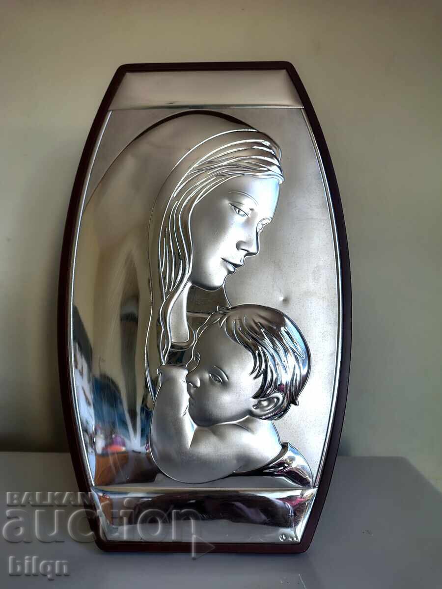 Συναρπαστική Ασημένια Εικόνα Παναγίας με το Θείο Βρέφος