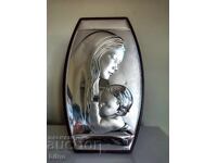 Страхотна Сребрена Икона Дева Мария С Младенеца