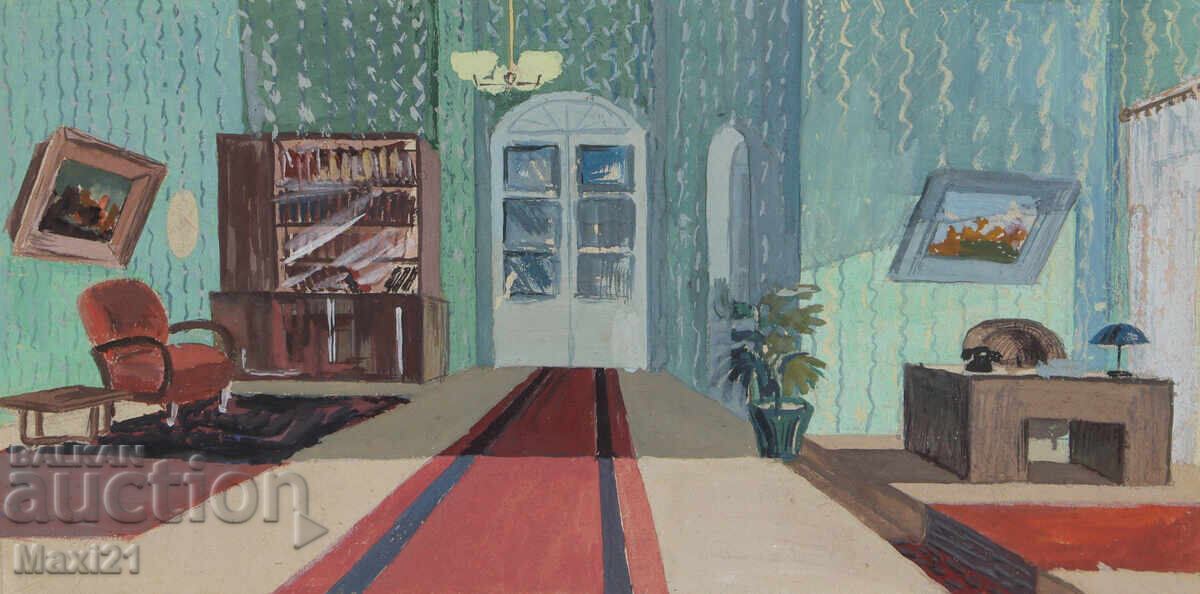 Аукцион Картина миниатюра гваш интериор