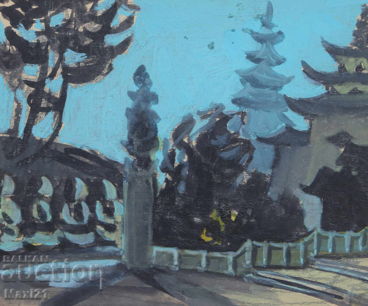 Delivery of Old gouache painting, interior