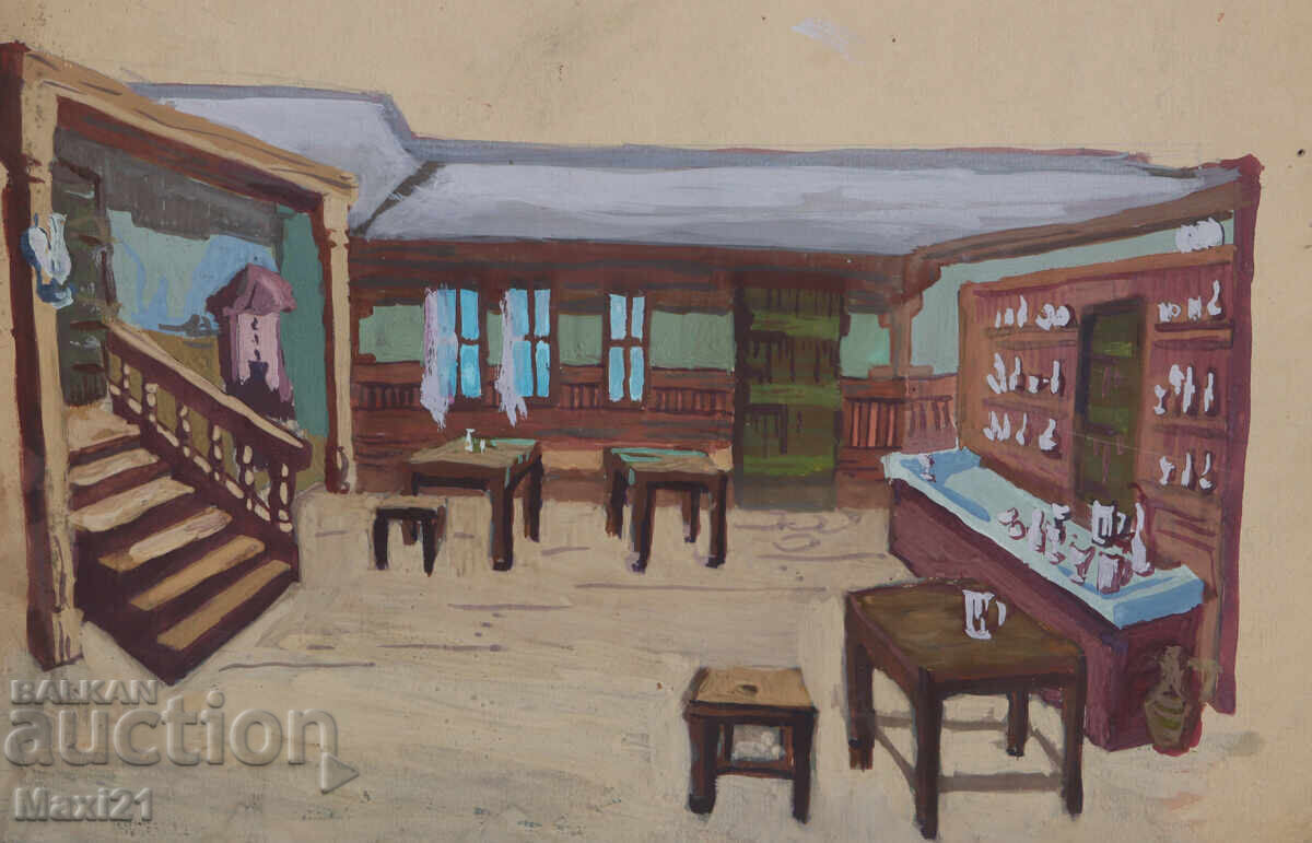 Έργο γκουάς, σκηνογραφία, εσωτερικό με τιμή 120.00 BGN | € 61.36