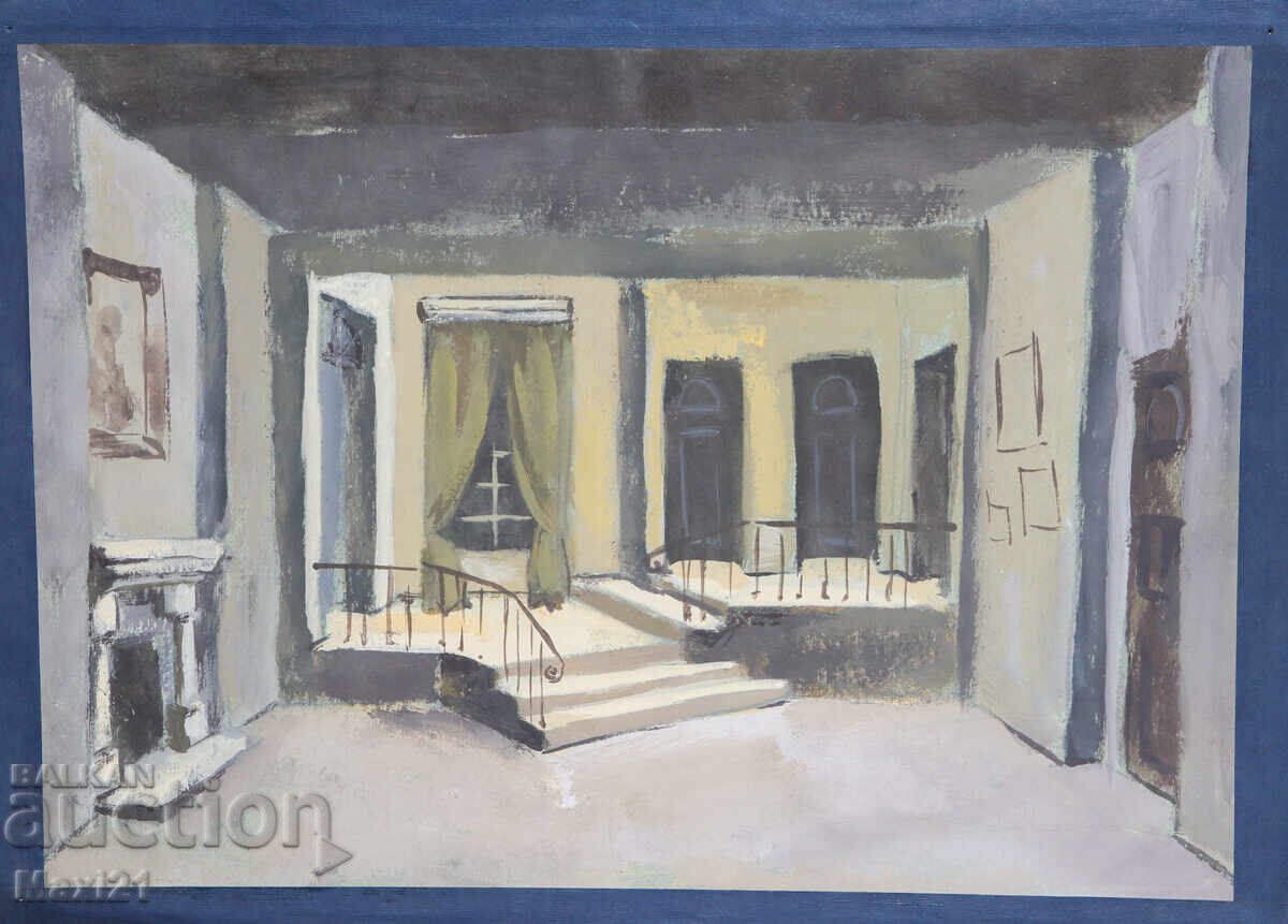 Gouache painting, scenography, interior