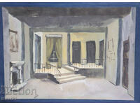 Gouache painting, scenography, interior
