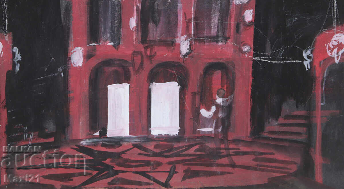Gouache painting of a stage interior - 5
