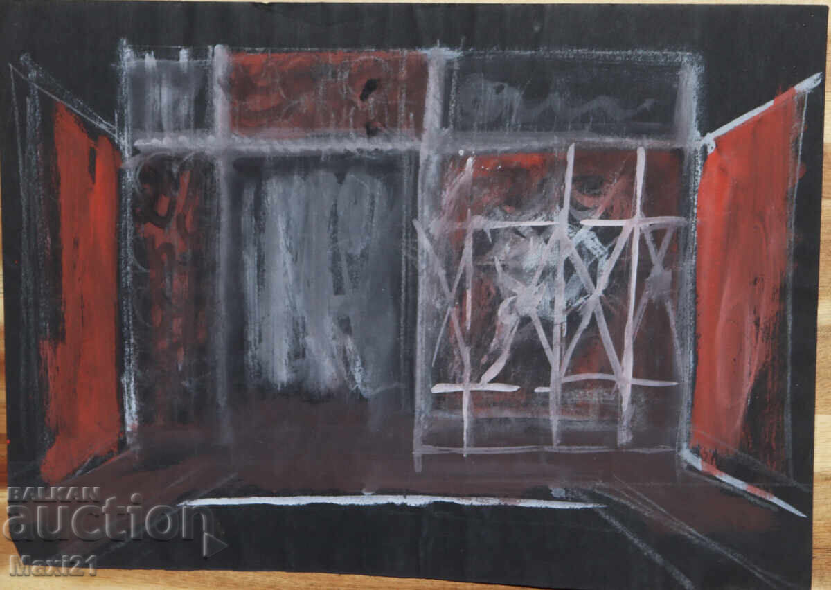 Gouache painting of a stage interior - 6