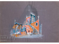 Gouache painting, scenography, interior