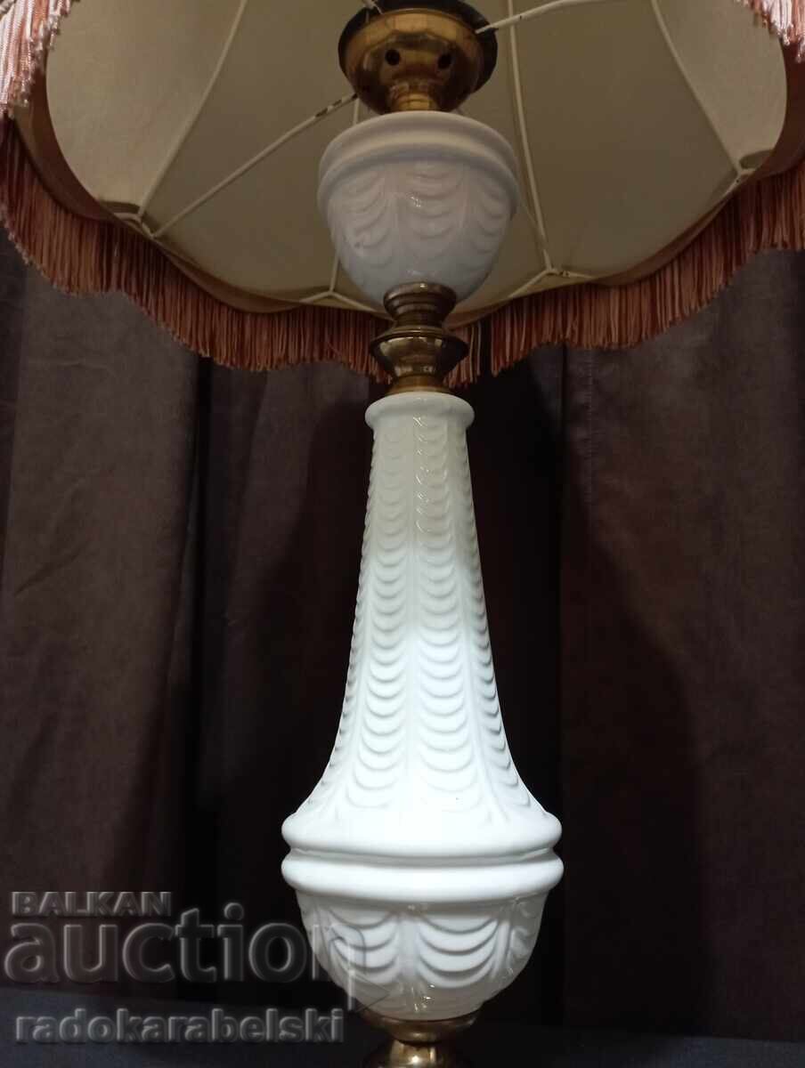 Auction Large antique porcelain lamp with leather lampshade Auction Large antique porcelain lamp with leather lampshade