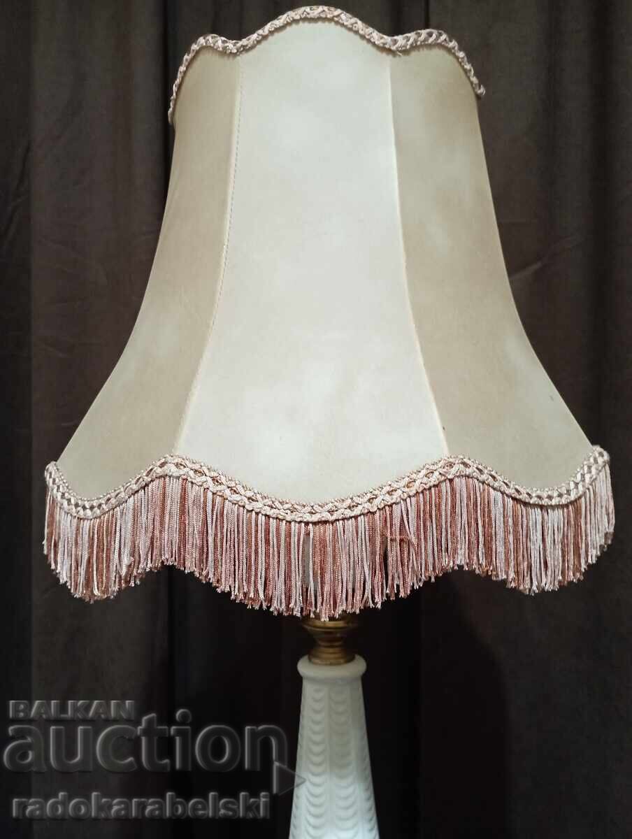 Delivery of Large antique porcelain lamp with leather lampshade Delivery of Large antique porcelain lamp with leather lampshade