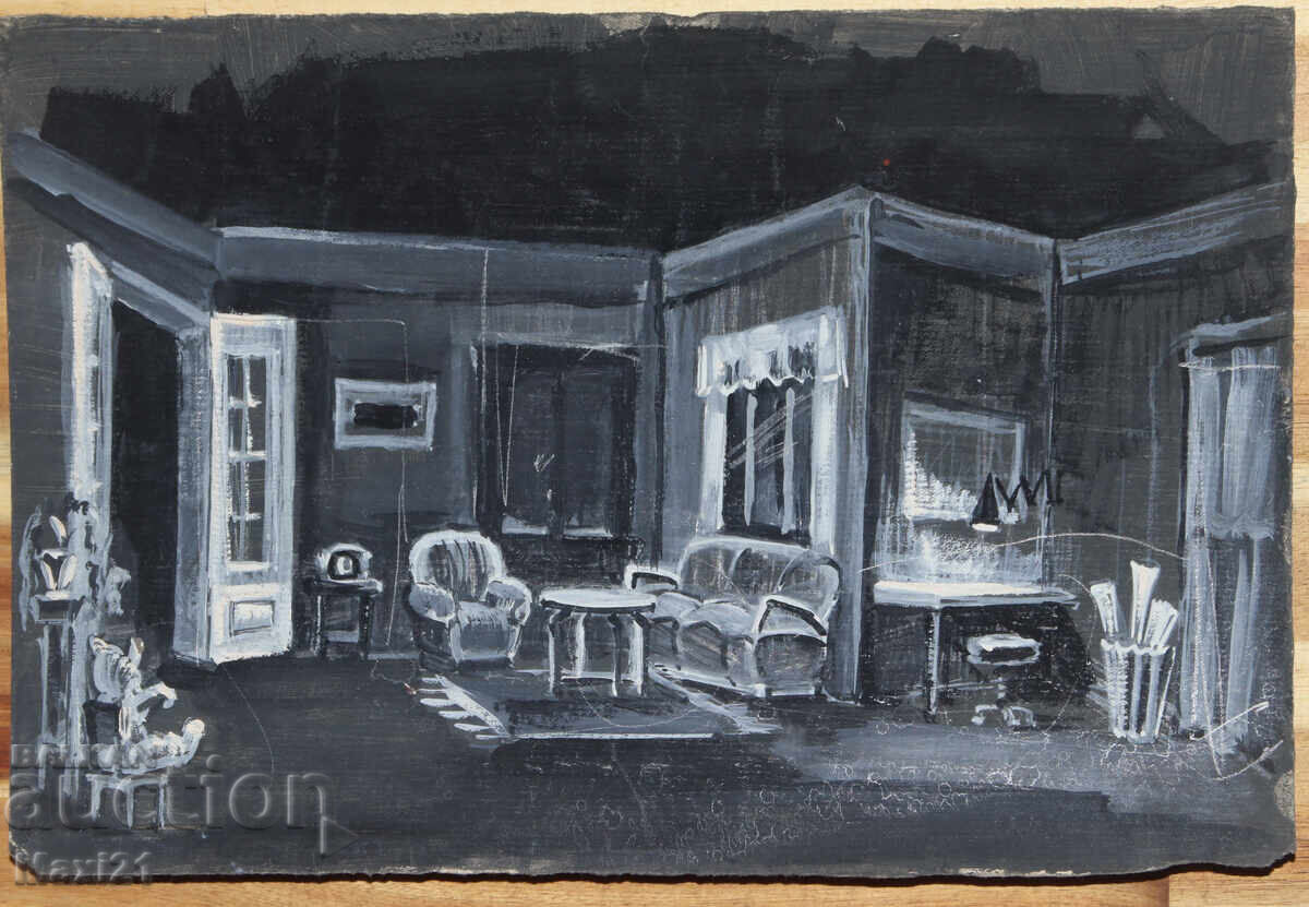 Gouache painting, scenography, interior with price 120.00 BGN | € 61.36
