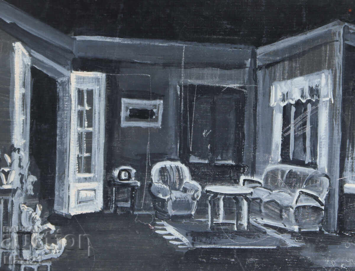 Delivery of Gouache painting, scenography, interior