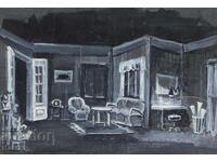 Gouache painting, scenography, interior