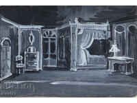 Gouache painting, scenography, interior