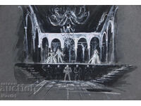 Gouache painting, scenography, interior