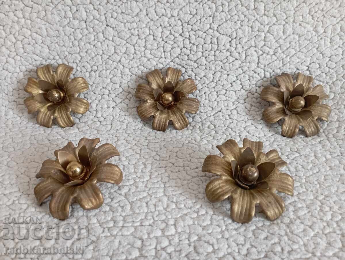 Πέντε τεμάχια ορειχάλκινα λουλούδια - διακοσμητικά ορείχαλκου