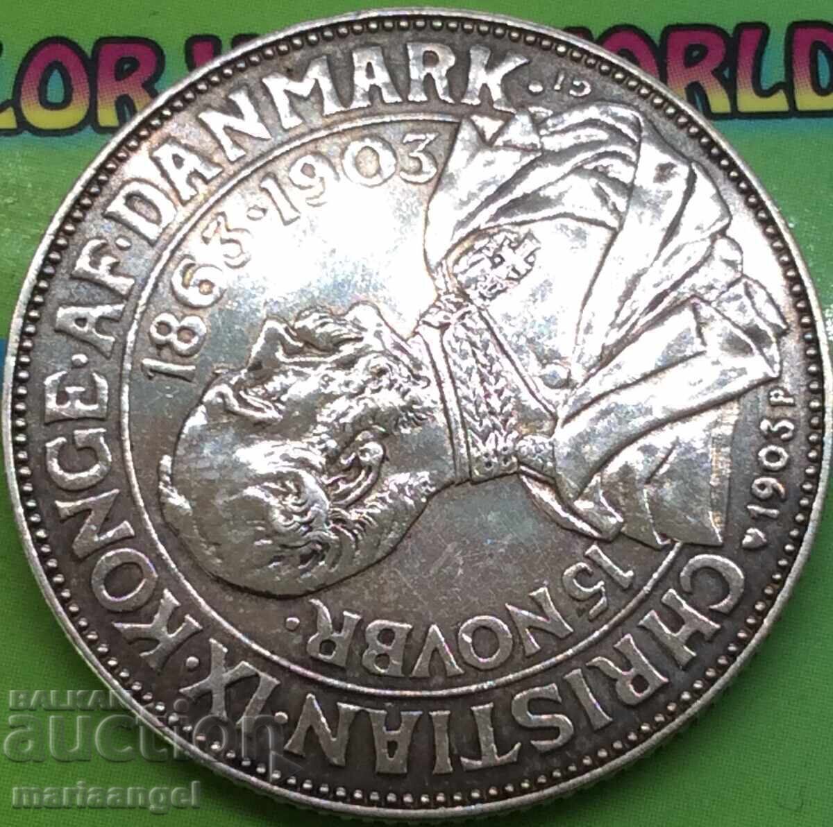 Auction  2 Kroner 1903 Denmark Christian IX Silver