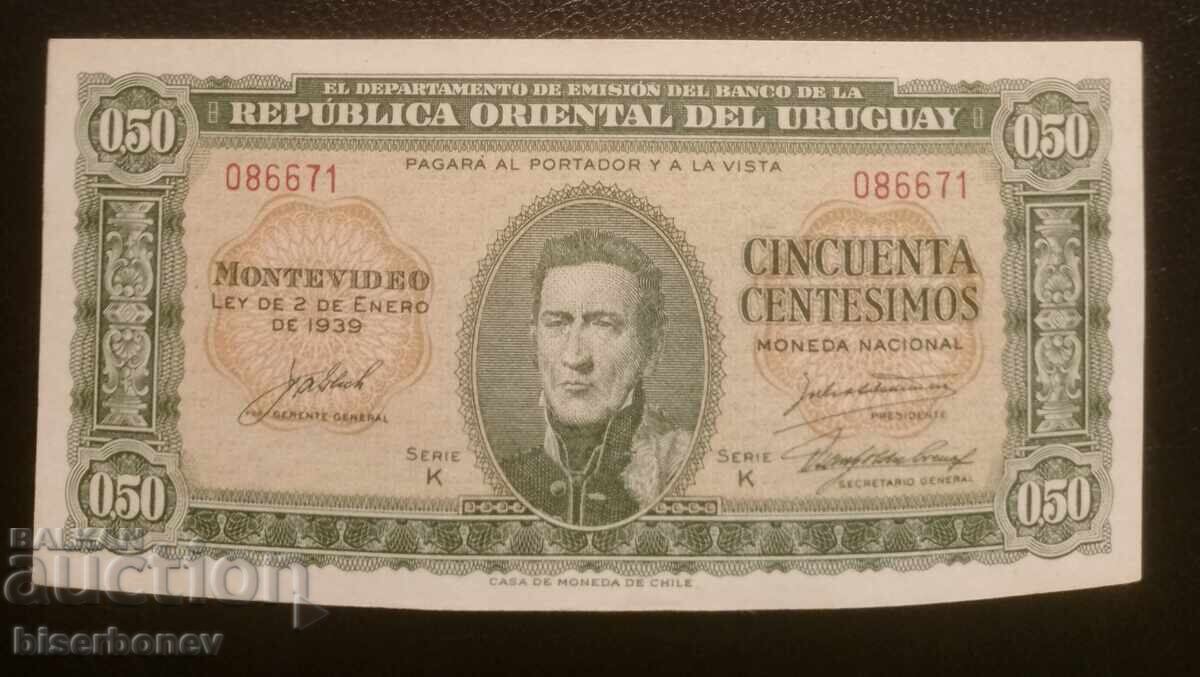 Uruguay, Uruguay, 0,50 centésimos 1939, aUNC/UNC-1