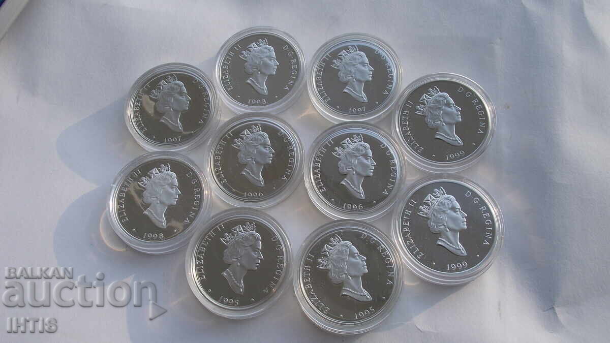 МОНЕТА-СЕТот 10бр.монети-20долара-95г.Канада -Ag- от 0,01ст. - 5 МОНЕТА-СЕТот 10бр.монети-20долара-95г.Канада -Ag- от 0,01ст. - 5