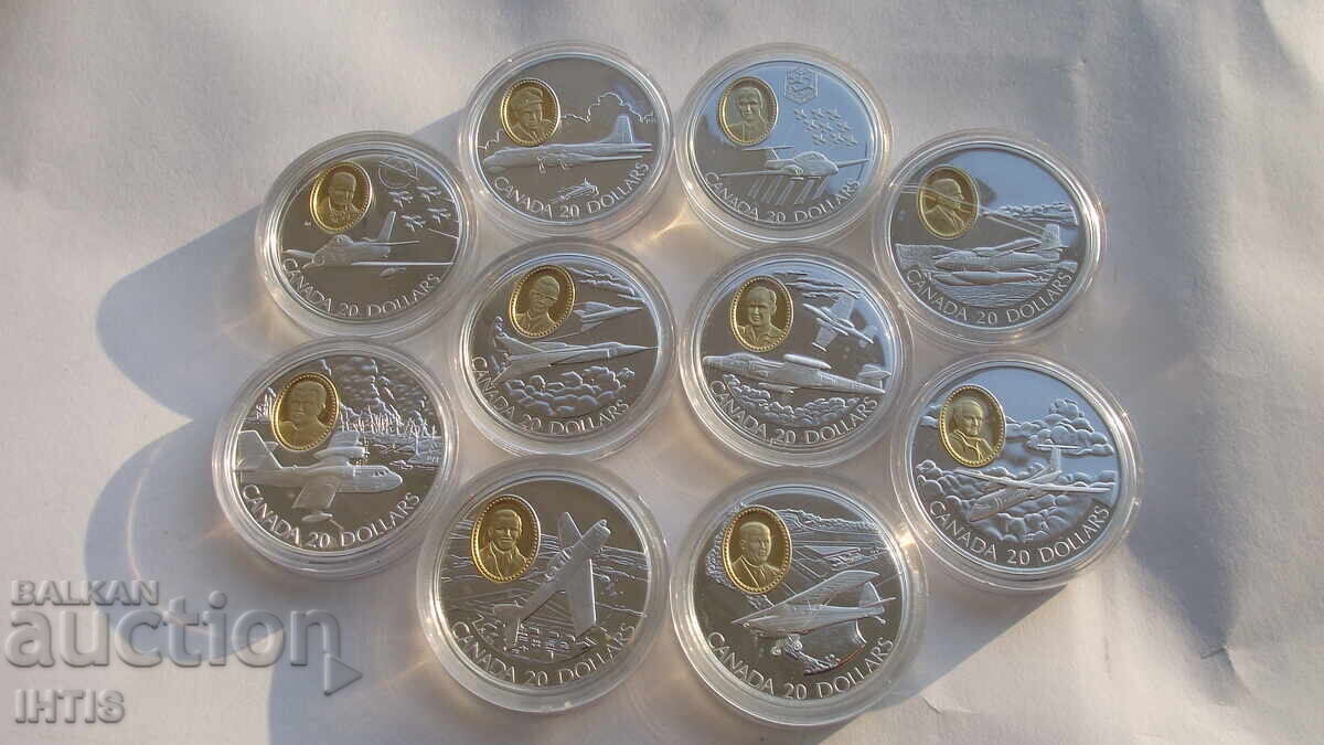 МОНЕТА-СЕТот 10бр.монети-20долара-95г.Канада -Ag- от 0,01ст. - 6 МОНЕТА-СЕТот 10бр.монети-20долара-95г.Канада -Ag- от 0,01ст. - 6