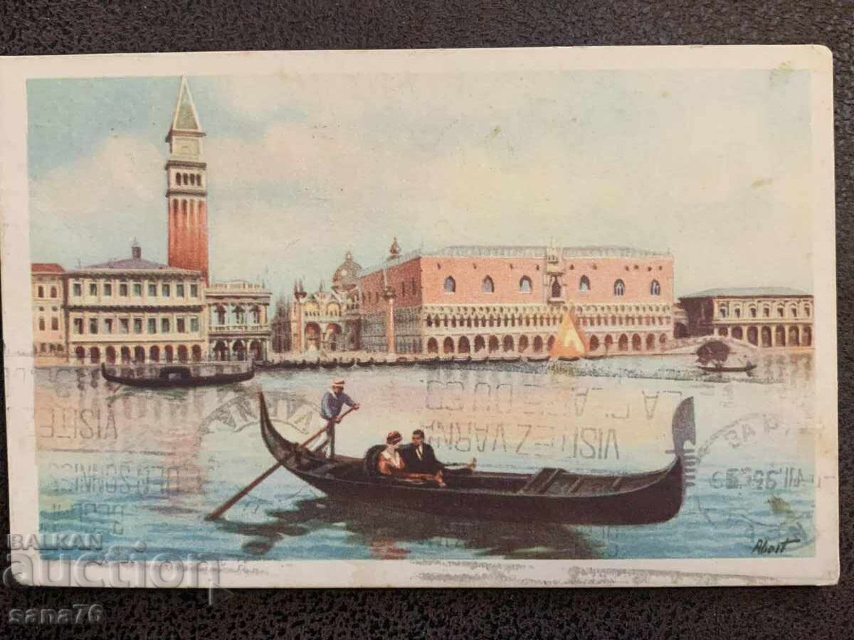 Стара пътувала картичка от Венеция,Италия до Варна-1935г