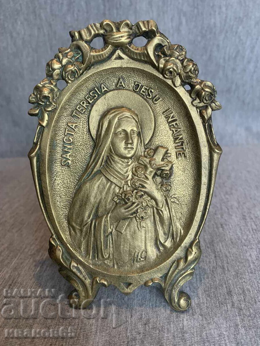 Antique Icon - Saint Thérèse of the Child Jesus, Brass Antique Icon - Saint Thérèse of the Child Jesus, Brass
