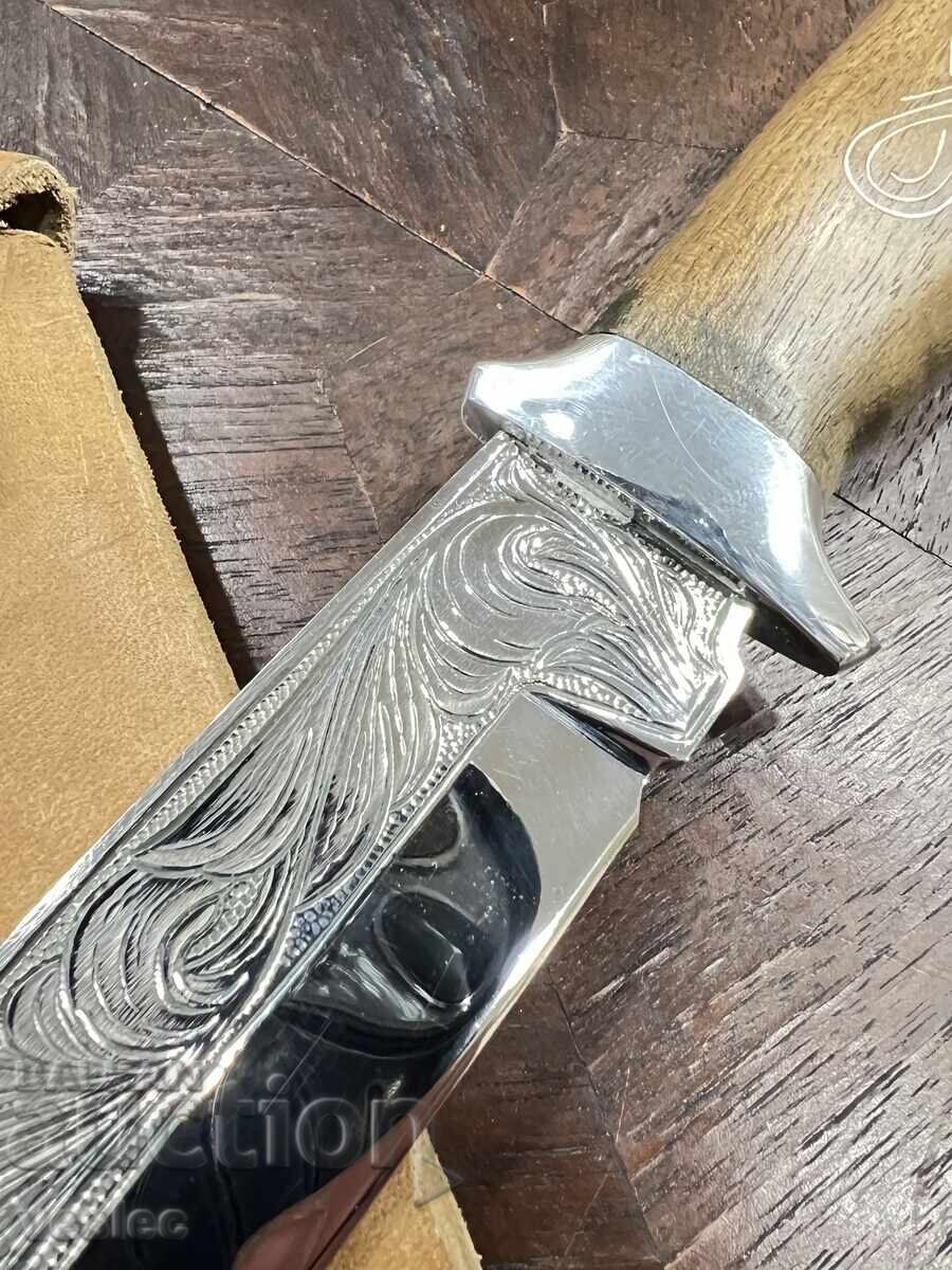 Auction  Rare Hunting Knife VMZ Sopot Walnut Handle Leather Sheath NEW 29cm