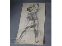 Стара Майсторска рисунка молив мъж войн с копие