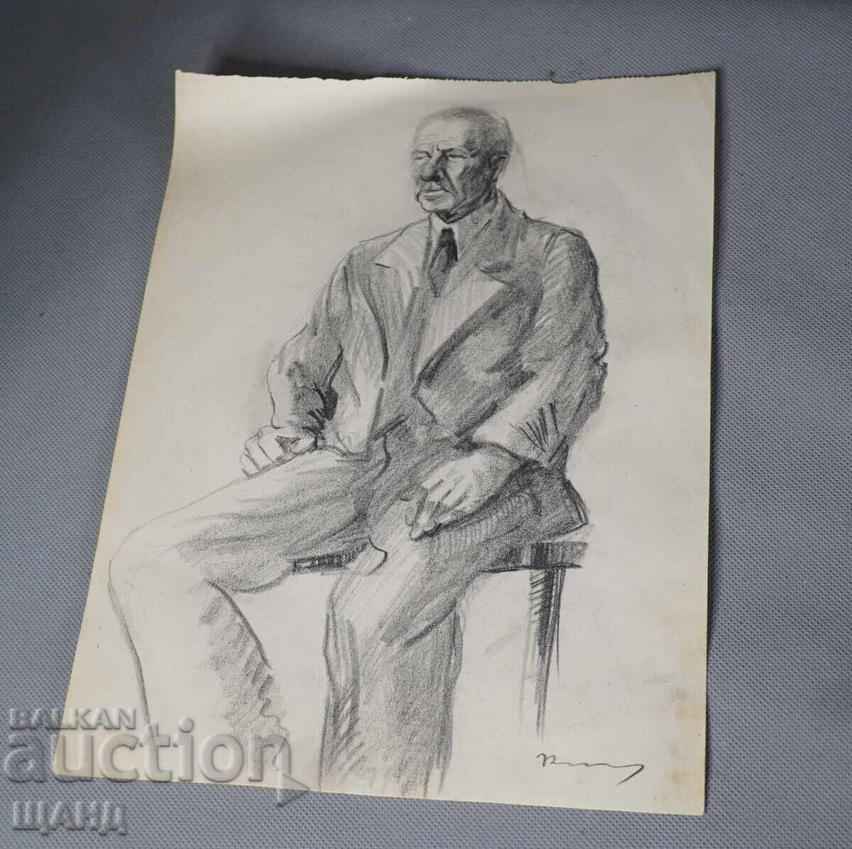 Old Master's pencil drawing, portrait of a man, signed