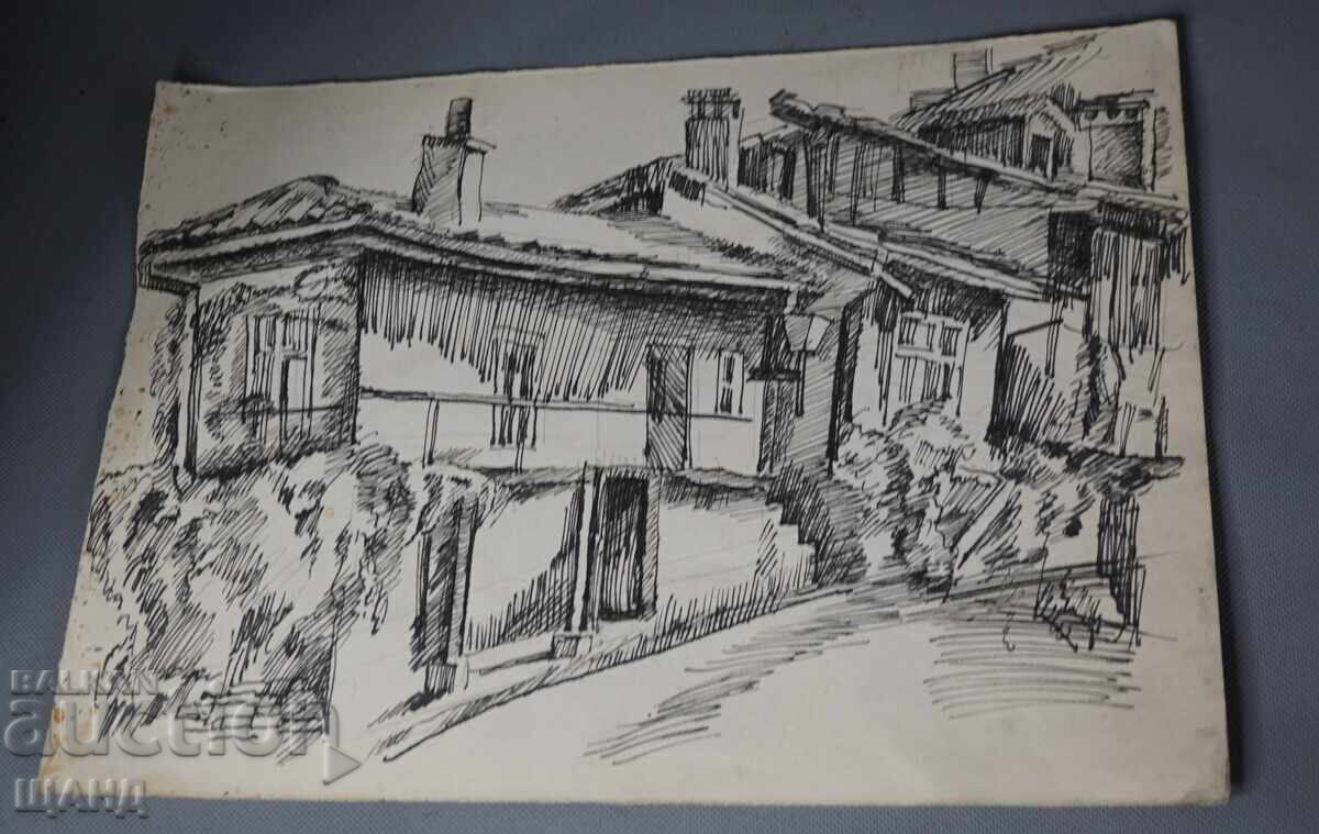 Παλιά Μαεστρική Σχέδιο με μελάνι, παλιά σπίτια