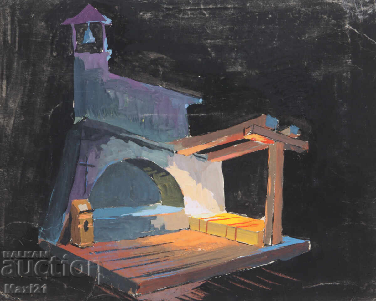 Auction Gouache painting, scenography, interior Auction Gouache painting, scenography, interior