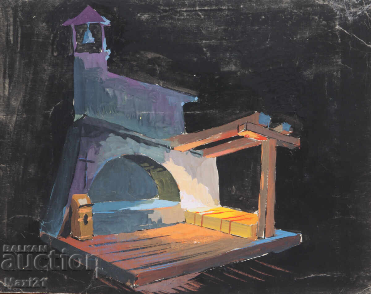Gouache painting, scenography, interior Gouache painting, scenography, interior