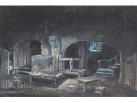Gouache painting, scenography, interior