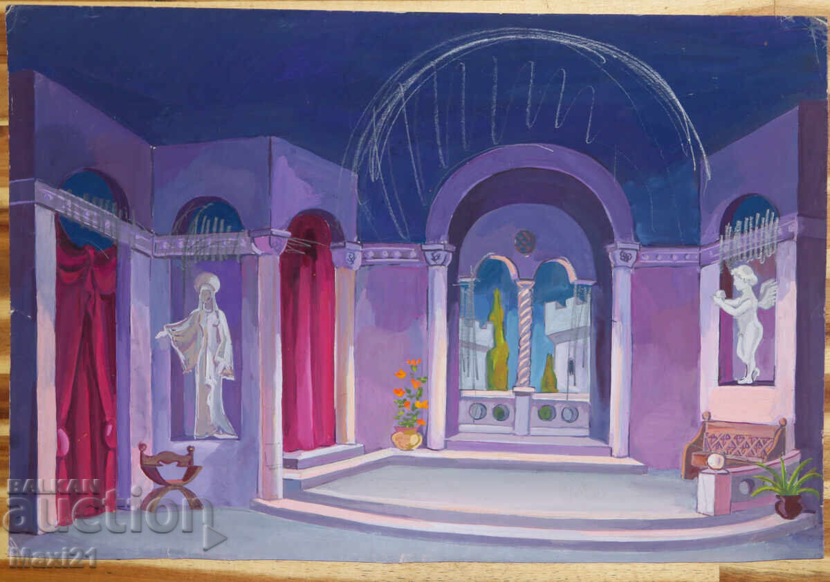 Gouache painting, scenography, interior with price 150.00 BGN | € 76.69