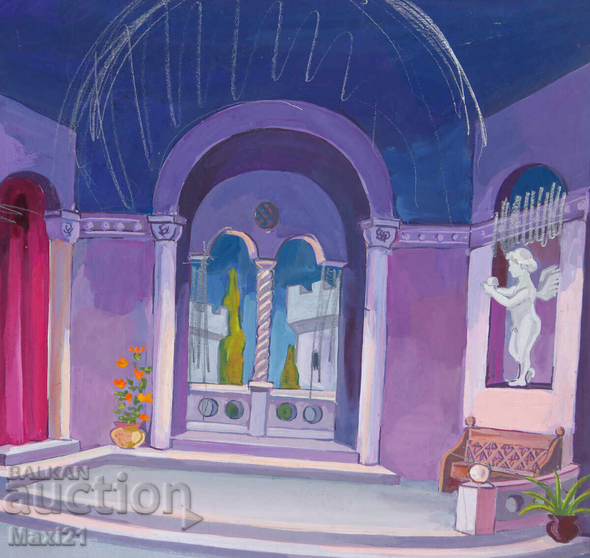 Delivery of Gouache painting, scenography, interior