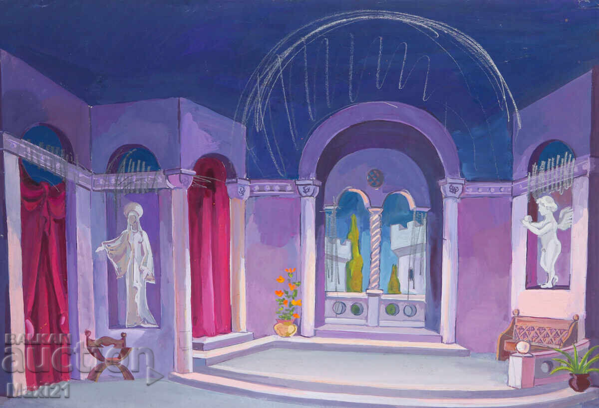 Gouache painting, scenography, interior