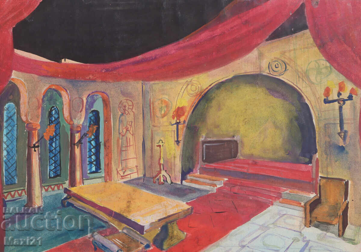 Έργο γκουάς, σκηνογραφία, εσωτερικό