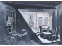Gouache painting, scenography, interior