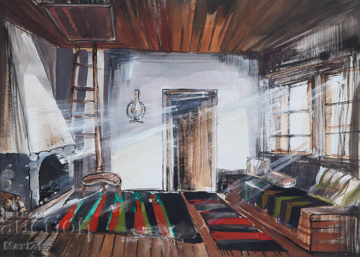 Аукцион Картина гваш сценичен интериор