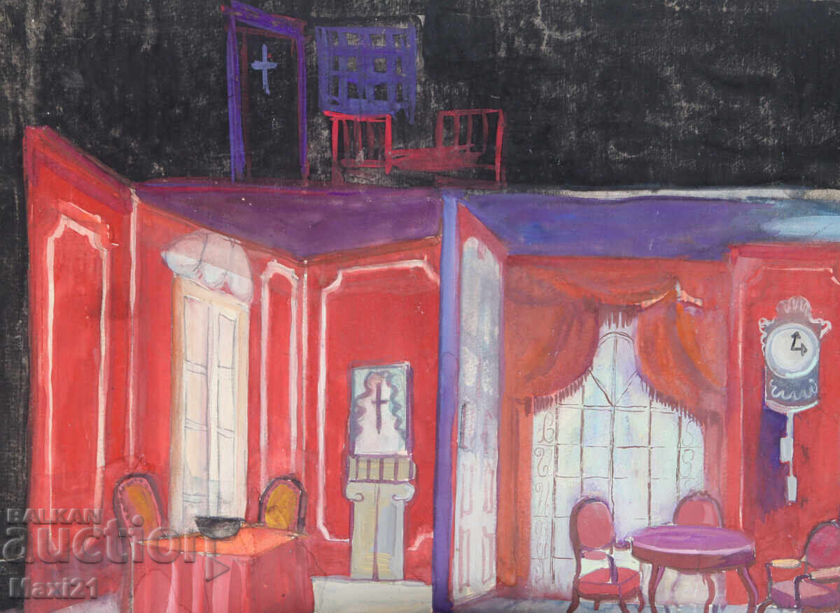 Delivery of Gouache painting, scenography, interior