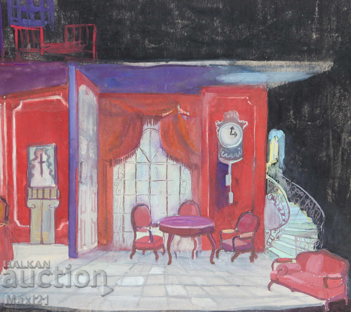 Gouache painting, scenography, interior - 5