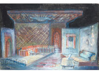 Gouache painting, scenography, interior