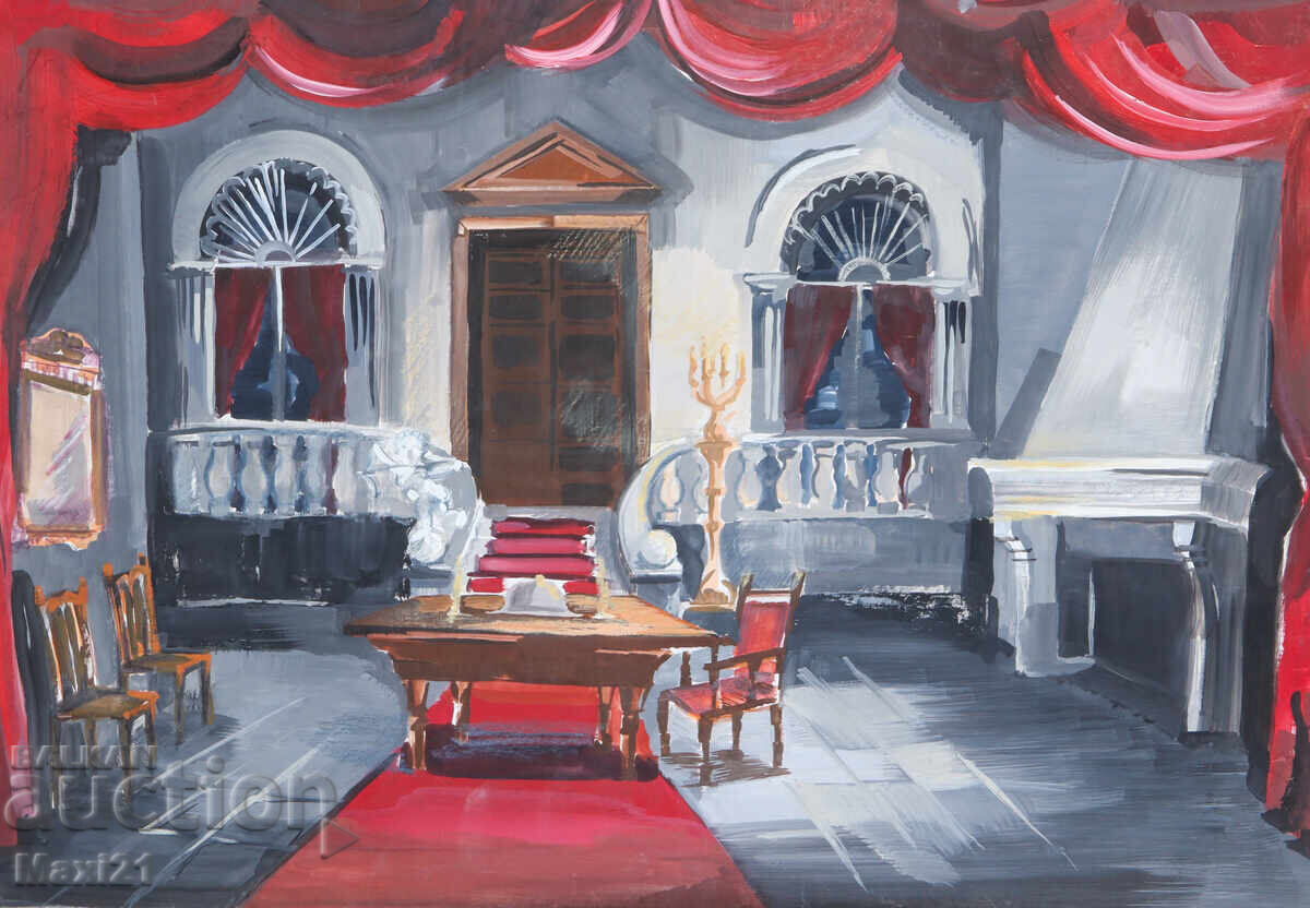 Έργο γκουάς, σκηνικός εσωτερικός χώρος